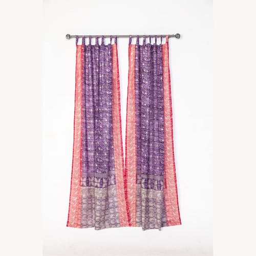 Block Printed Sari Curtains, Boho Window Treatment, LightFiltering Purple Berry 96"/108"L