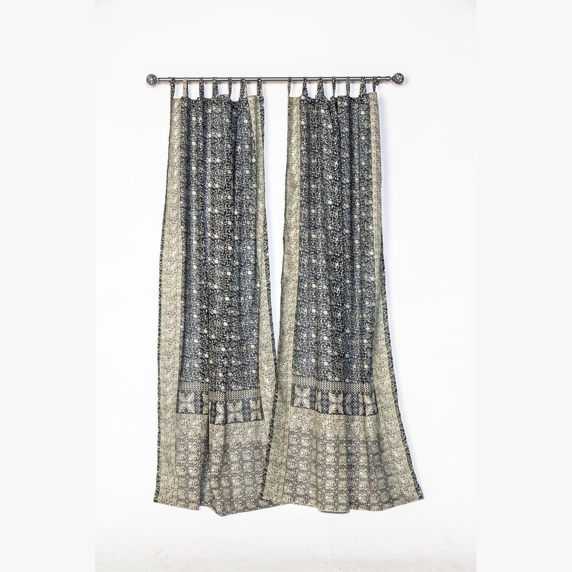 Sheer Canopy Drapes for Four Poster Bed - Luxury Sari Curtain Panels Set - Soft Light Filtering Bed Canopy - Black Sari