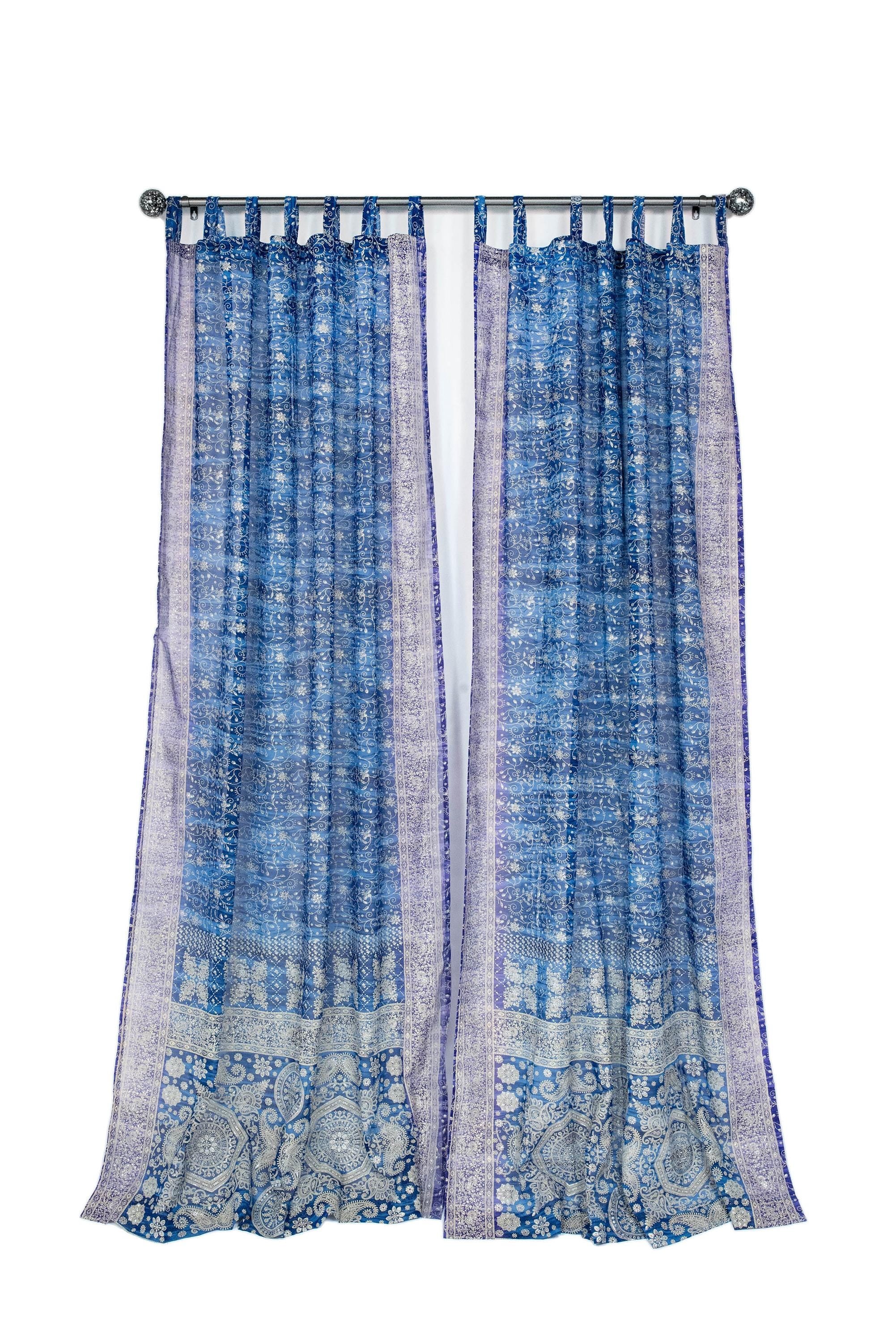 Chakra Collection Block Print Sari Curtain, Boho Window Treatment