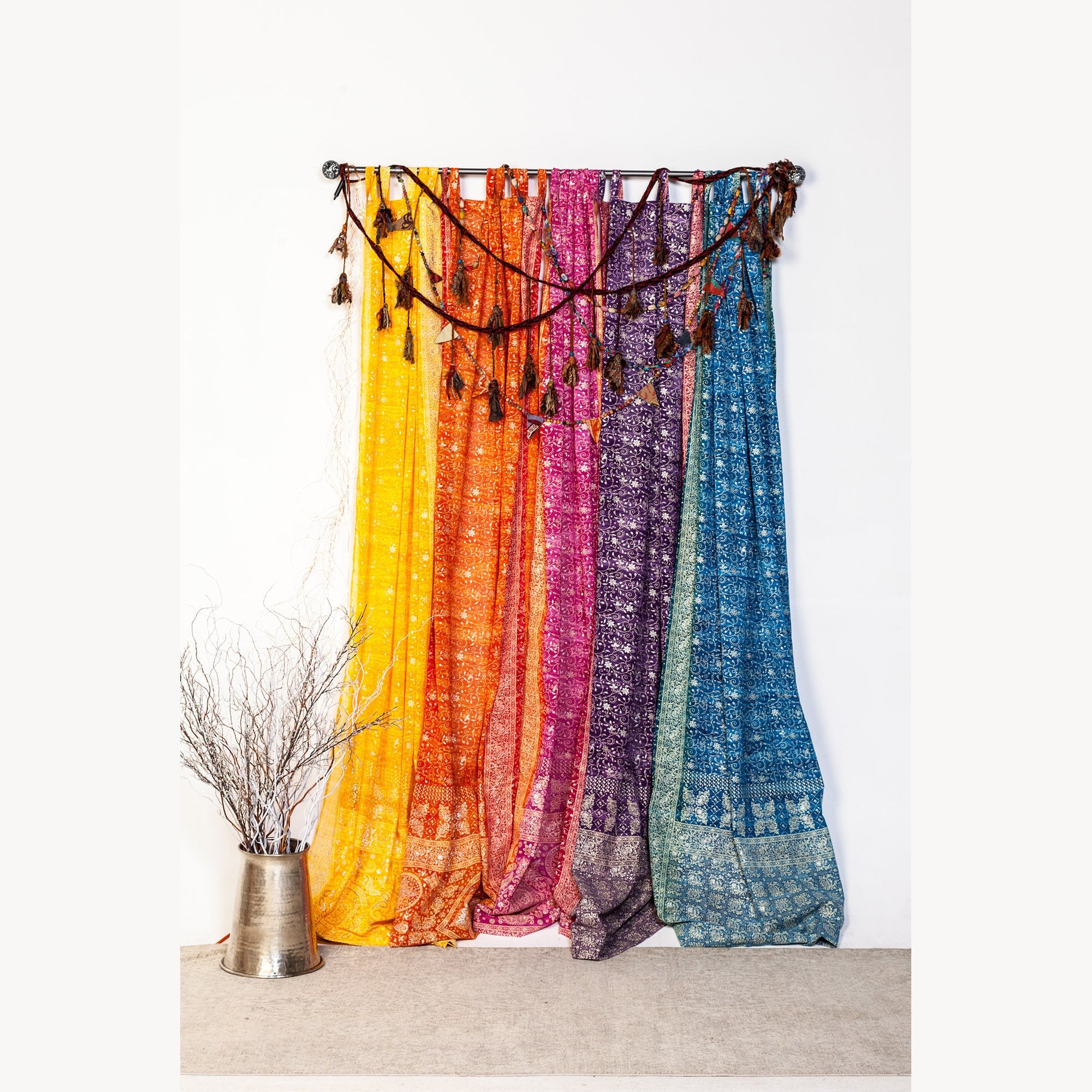 Sari Curtains 84"/96"L Light-Filtering Drapes Boho Curtains BRILLIANT Collection backdrop Bed Canopy, Colorful panels For Living/Bedroom
