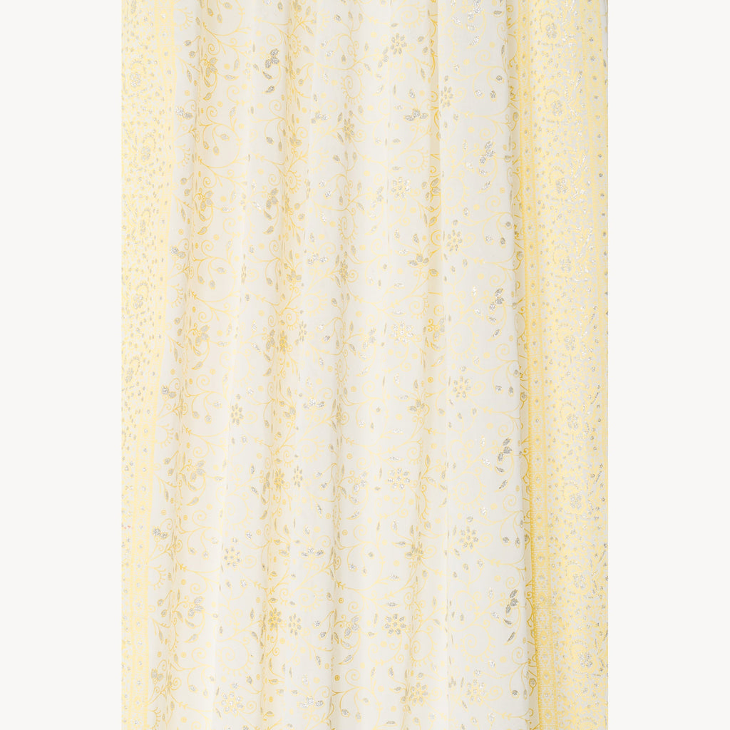 Boho Sari Curtains - Vanilla Off White Sheer Panels - Subtle Luminous Thread - Light Filtering Neutral Window Drapes