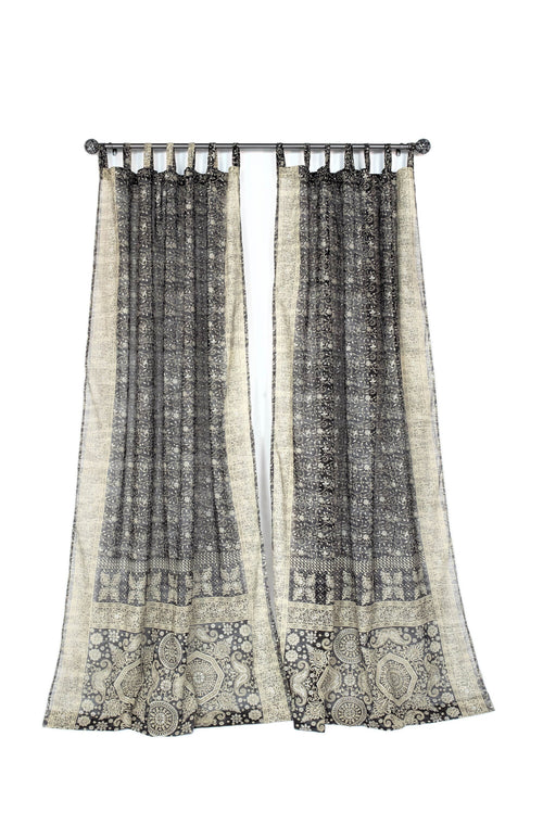 Black Boho Sheer Sari Curtains 84"/96"L Curtains BoHoEARTH Collection Light-Filtering Black backdrop Window Treatment For Living/Bedroom