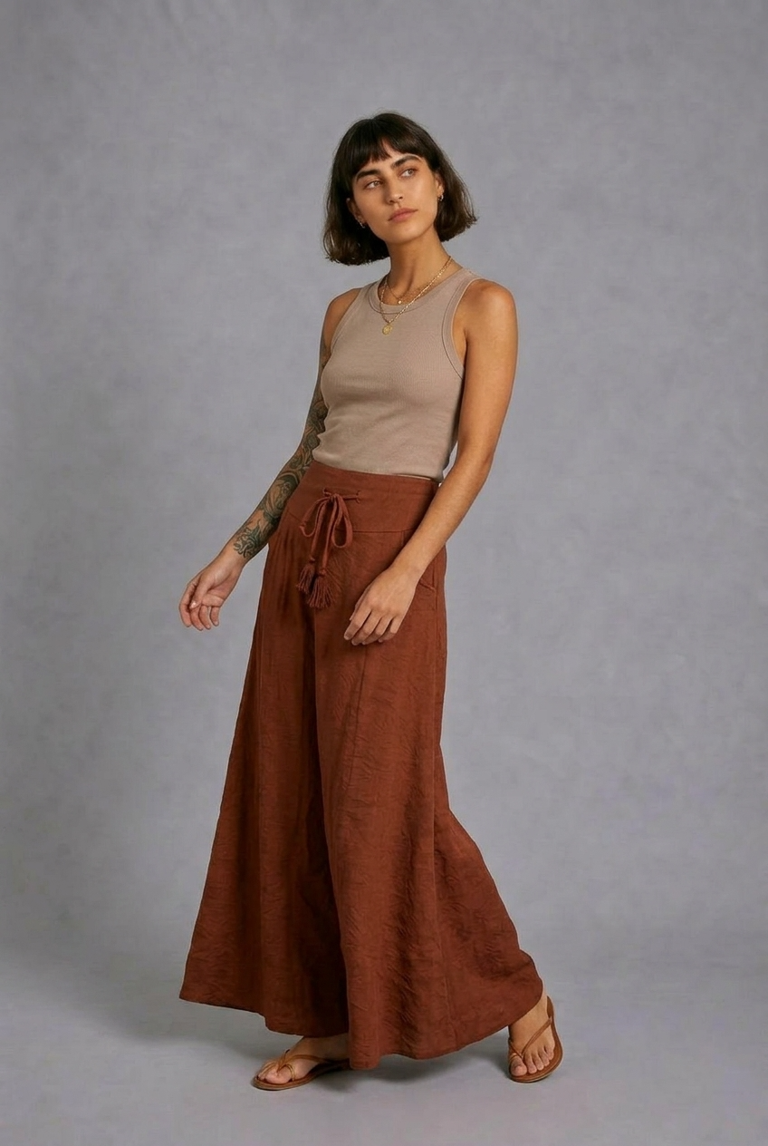 CLRS Woman - Lycra Satin Maxi Skirt - Fluid High Waist Skirt with POCKETS
