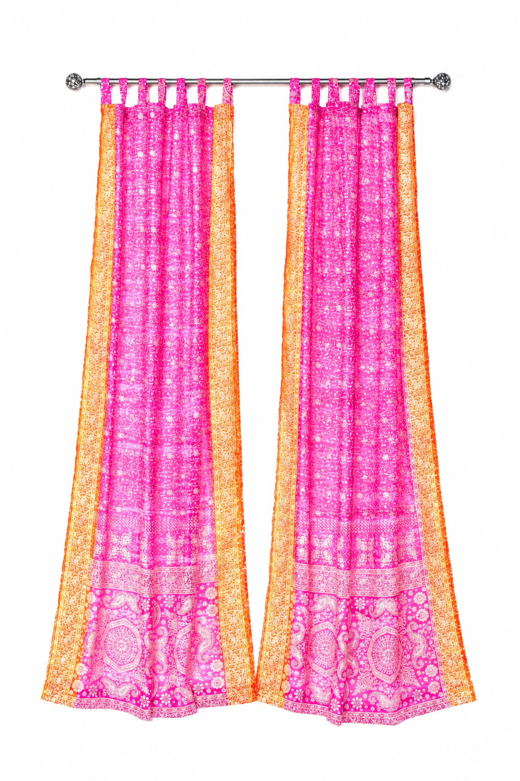 Boho Curtains Light-Filtering Sari Curtains 84"/96"L, Bed Canopy, Backdrop Fuschia Rust Window Treatment For Living/Bedroom Customizable
