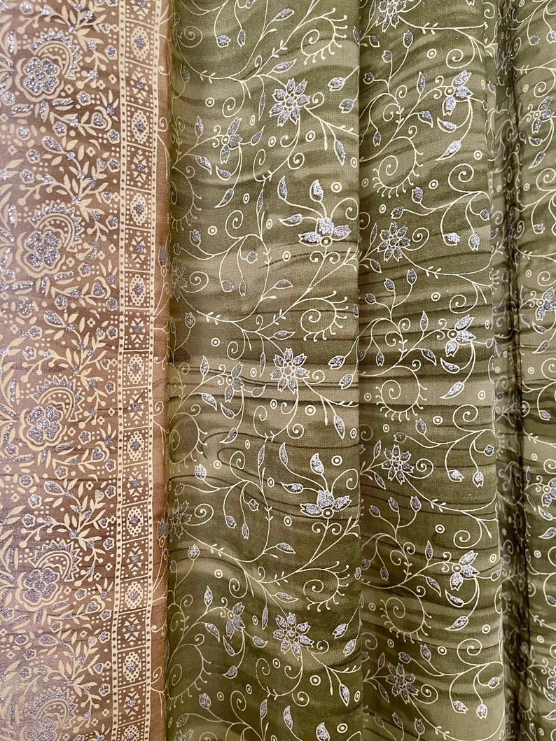 Sari Curtains 84"L Boho Curtain BoHoEARTH Light-Filtering drapes- Olive Green-backdrop Bed Canopy Window Treatment For Living/Bedroom