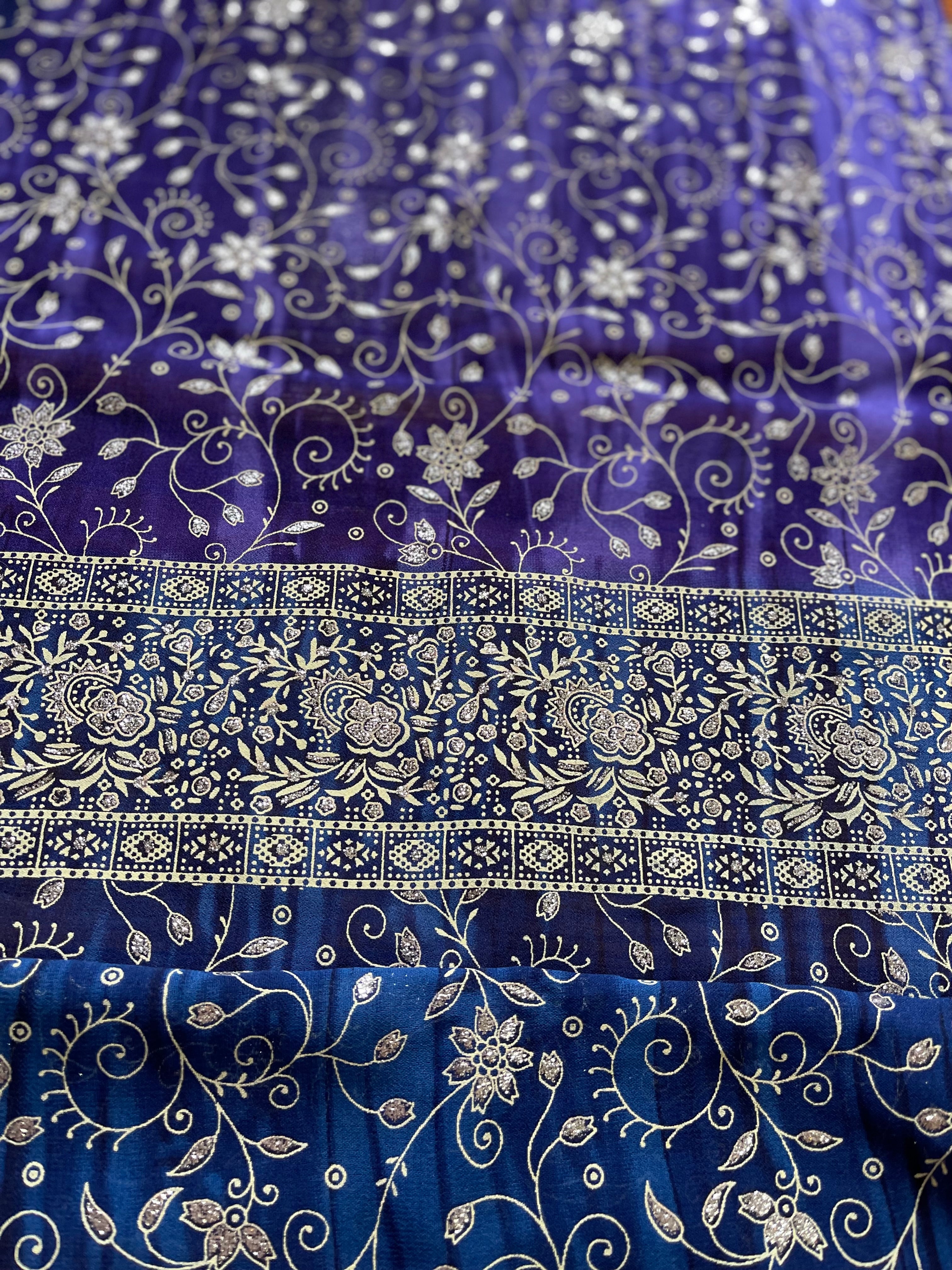 Purple Indigo Sari Curtain: Boho Light-Filtering Drapes, Block Print