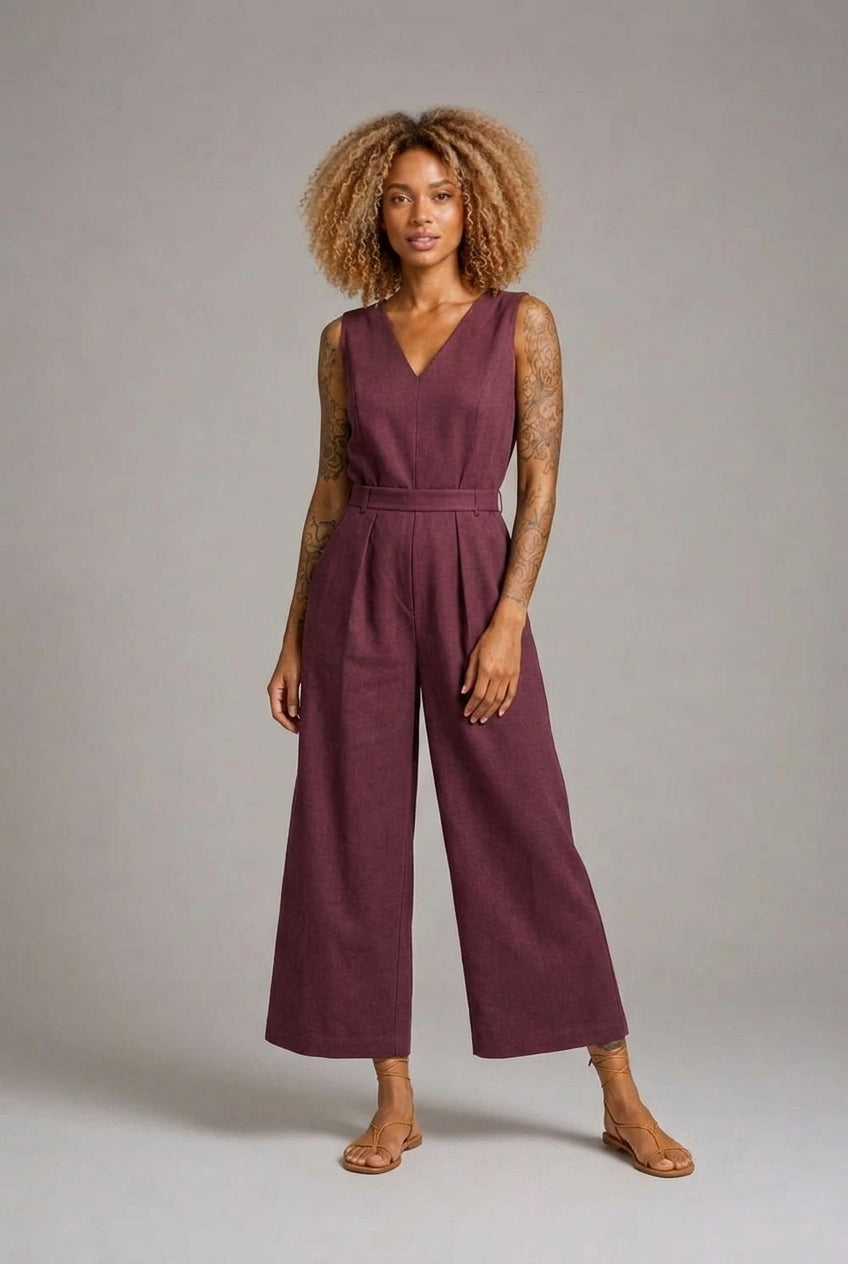 CLRS Woman - Wide Leg Jumpsuit - Minimal Sleeveless Belted One Piece