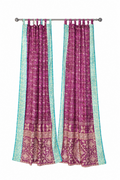 Sari Curtains, Magenta Aqua Light filtering , Block Print Boho Window Treatment