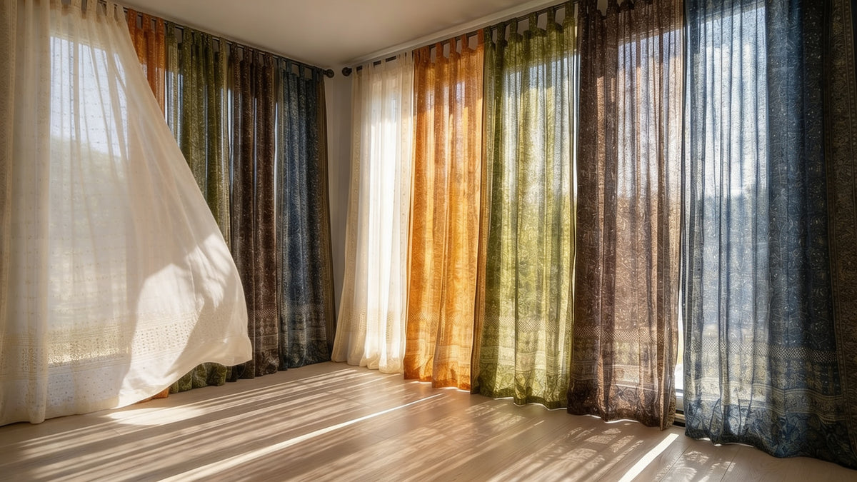 Block Print Sari Curtains, Light filtering , Boho Window Treatment, 84/96"L