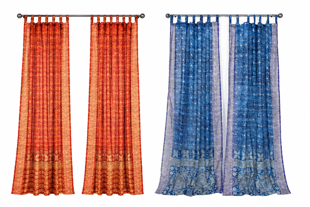 Mixing Colors Copper Indigo Sari Curtains Boho Light filtering Window Treatment 84"L sheer drapes
