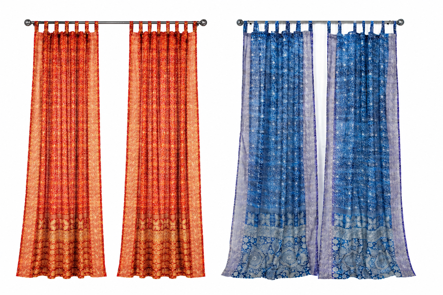 Mixing Colors Copper Indigo Sari Curtains Boho Light filtering Window Treatment 84"L sheer drapes