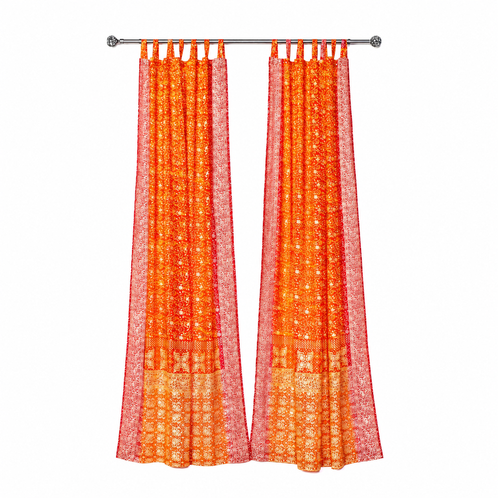 Boho Curtains Light-Filtering Sari Curtains 84"/96"/108"L, sheers drapes, Bed Canopy, Window Treatment For Living/Bedroom Customizable