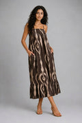 CLRS Woman - Ikat Midi Dress - Relaxed Boho Slip Dress with Pockets
