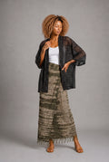 CLRS Woman - Hand Dyed Wrap Skirt with Fringe - High Waist Boho Maxi Skirt
