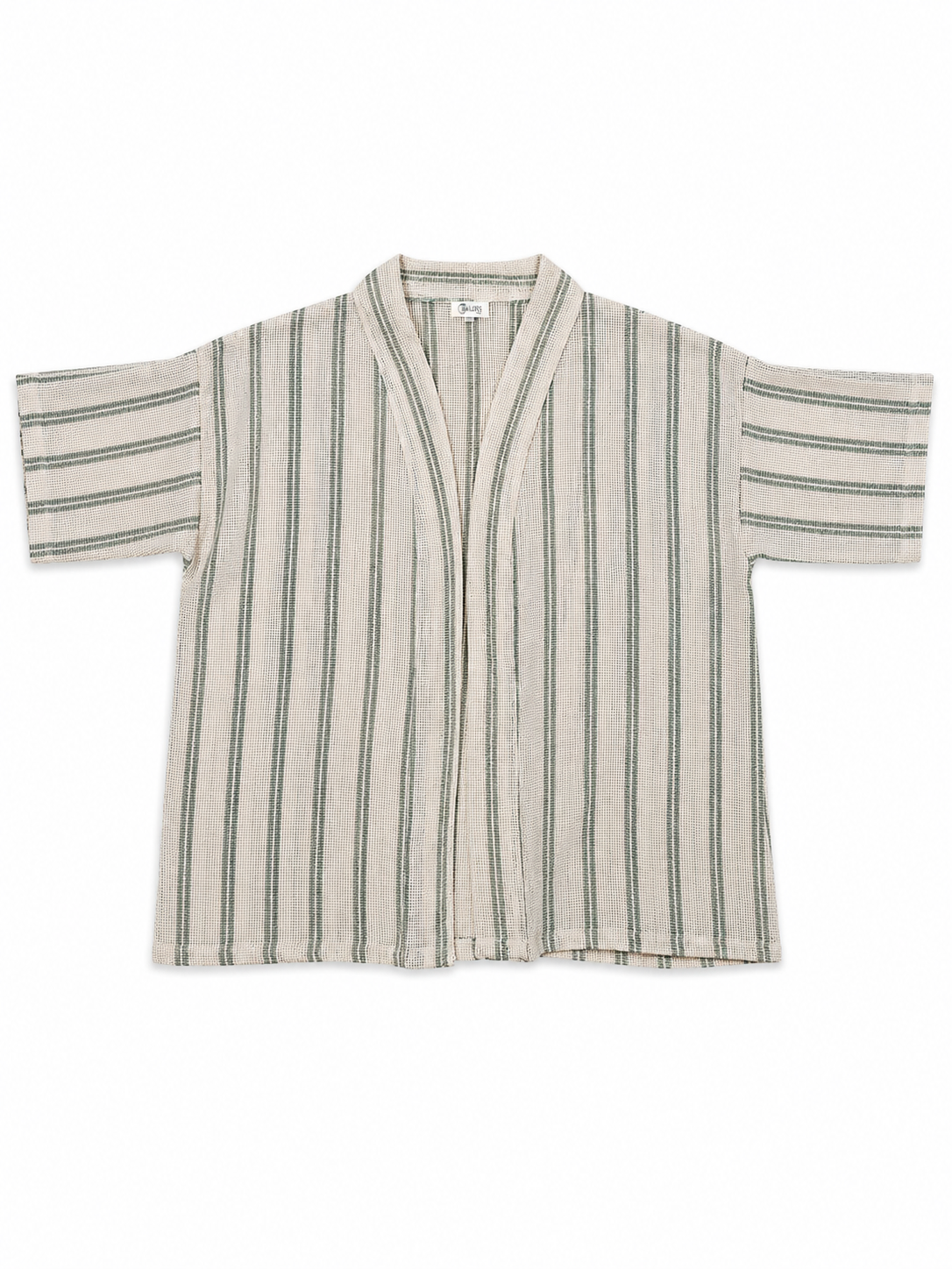 CLRS Woman - Sheer Block Print Kimono Jacket - Relaxed Mesh Layer