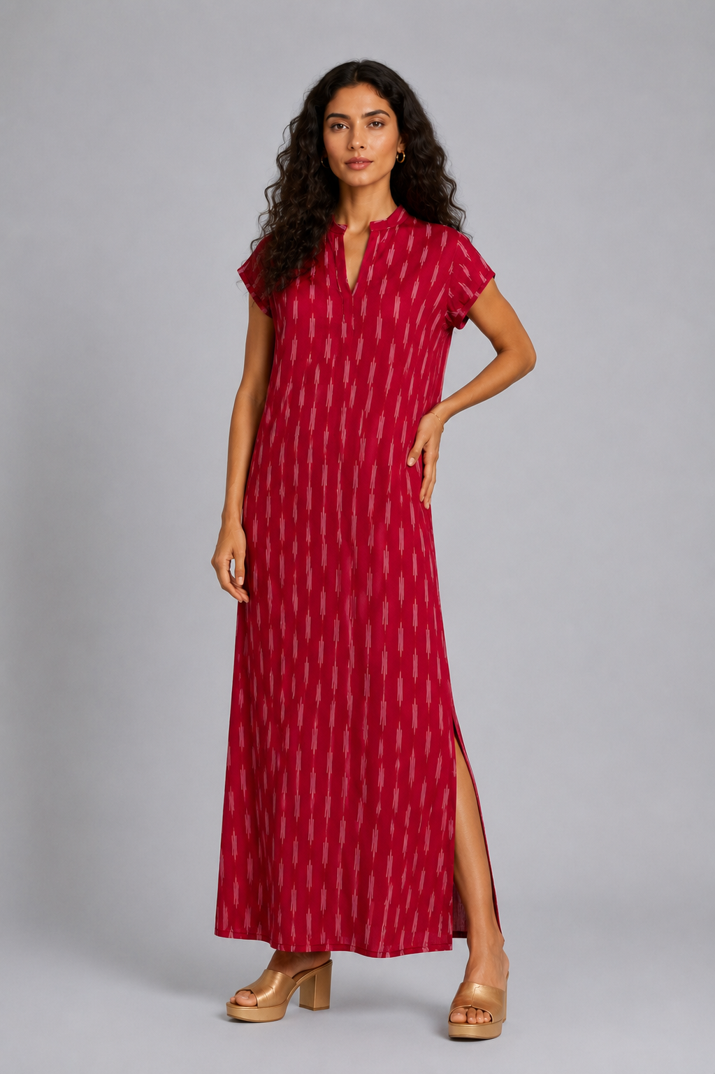 CLRS Woman - Tribal Print Maxi Dress - Minimal Boho Column Dress