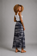 CLRS Woman - Hand Dyed Wrap Skirt with Fringe - High Waist Boho Maxi Skirt