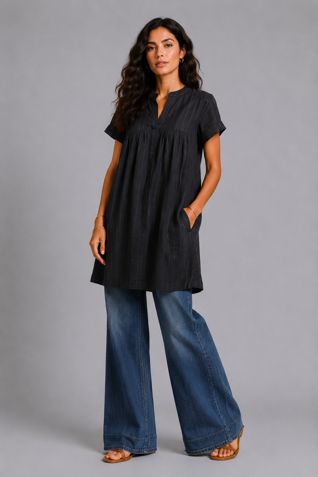 CLRS Woman - Relaxed Boho Tunic Dress with Pockets