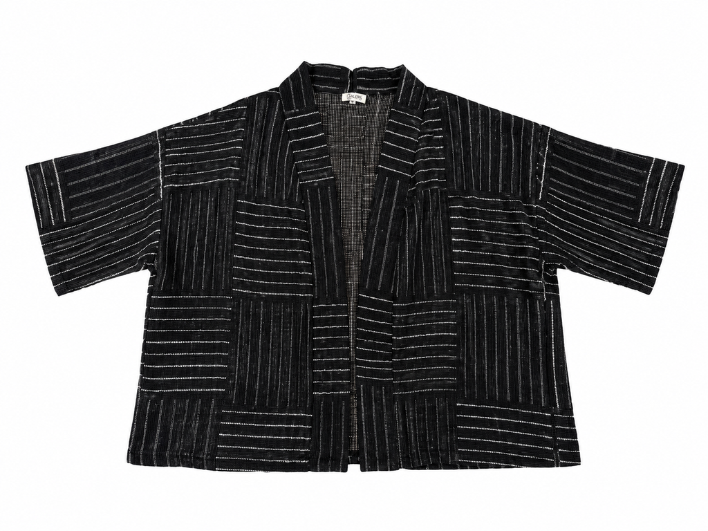 CLRS Woman - Sheer Block Print Kimono Jacket - Relaxed Mesh Layer