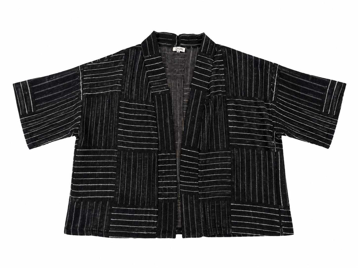 CLRS Woman - Sheer Block Print Kimono Jacket - Relaxed Mesh Layer
