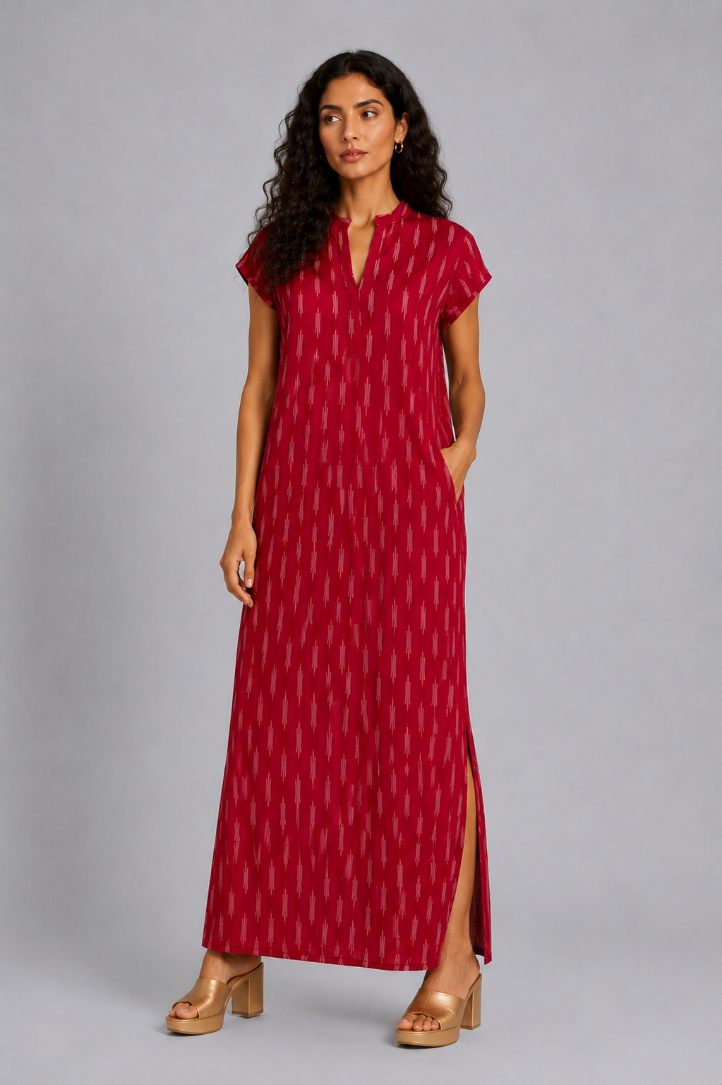 CLRS Woman - Tribal Print Maxi Dress - Minimal Boho Column Dress