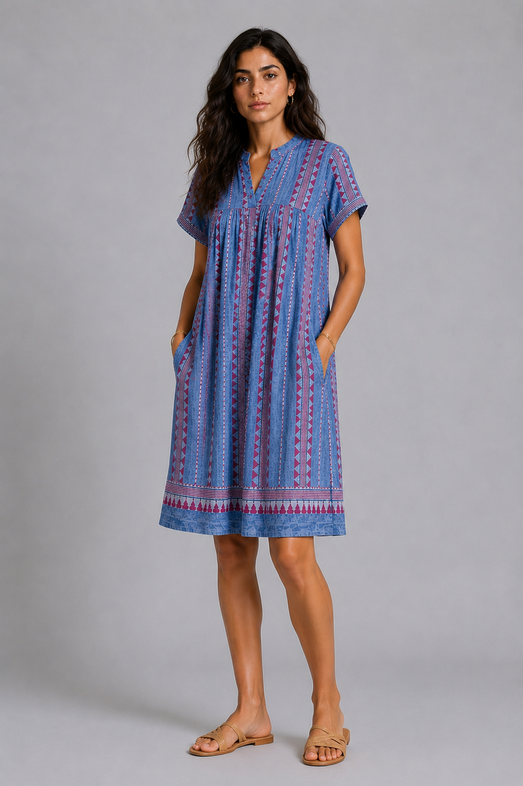 CLRS Woman - Relaxed Boho Tunic Dress with Pockets