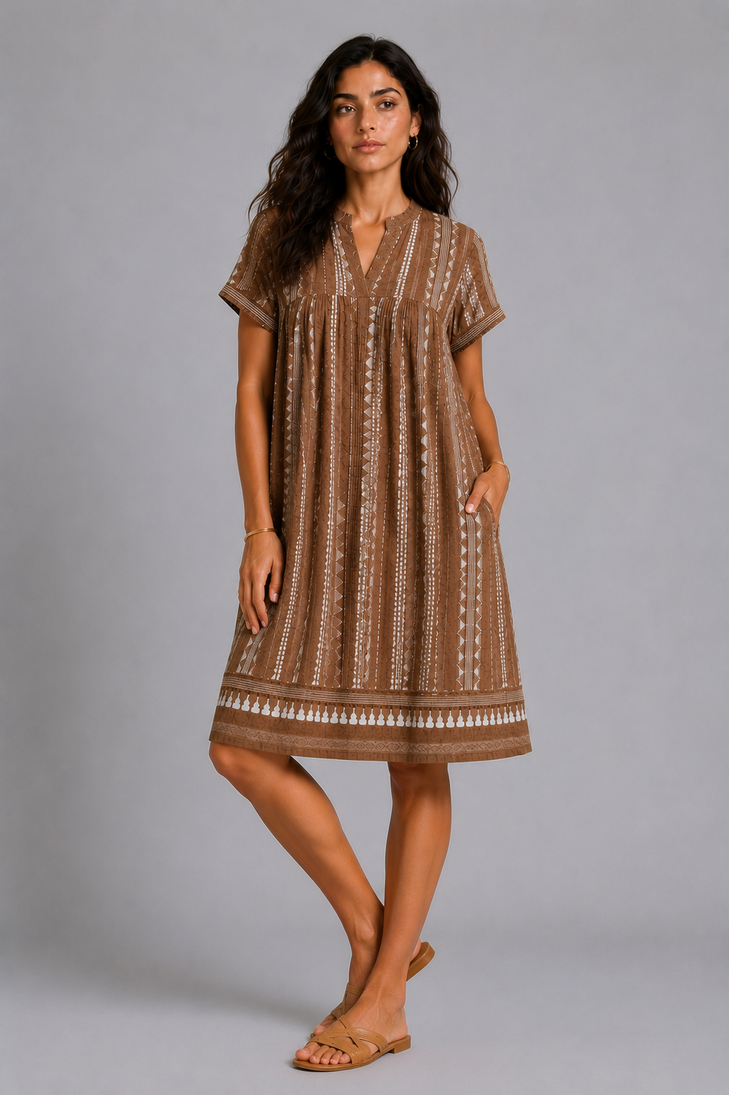 CLRS Woman - Relaxed Boho Tunic Dress with Pockets