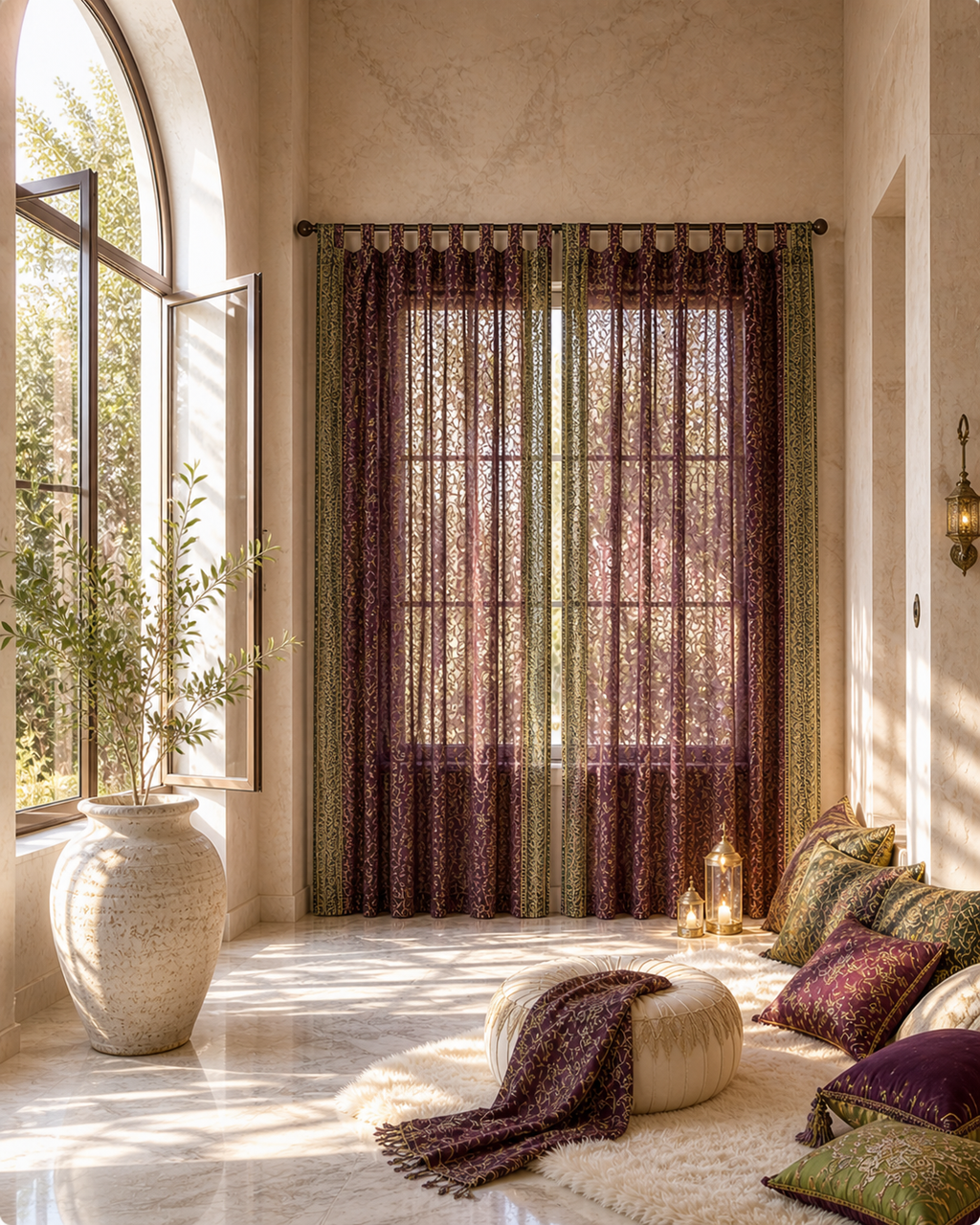 Plum/Sage Sari Curtains 84"/96"L Boho Curtains BoHoEARTH Collection Light-Filtering Window Treatment For Living/Bedroom (Copy)