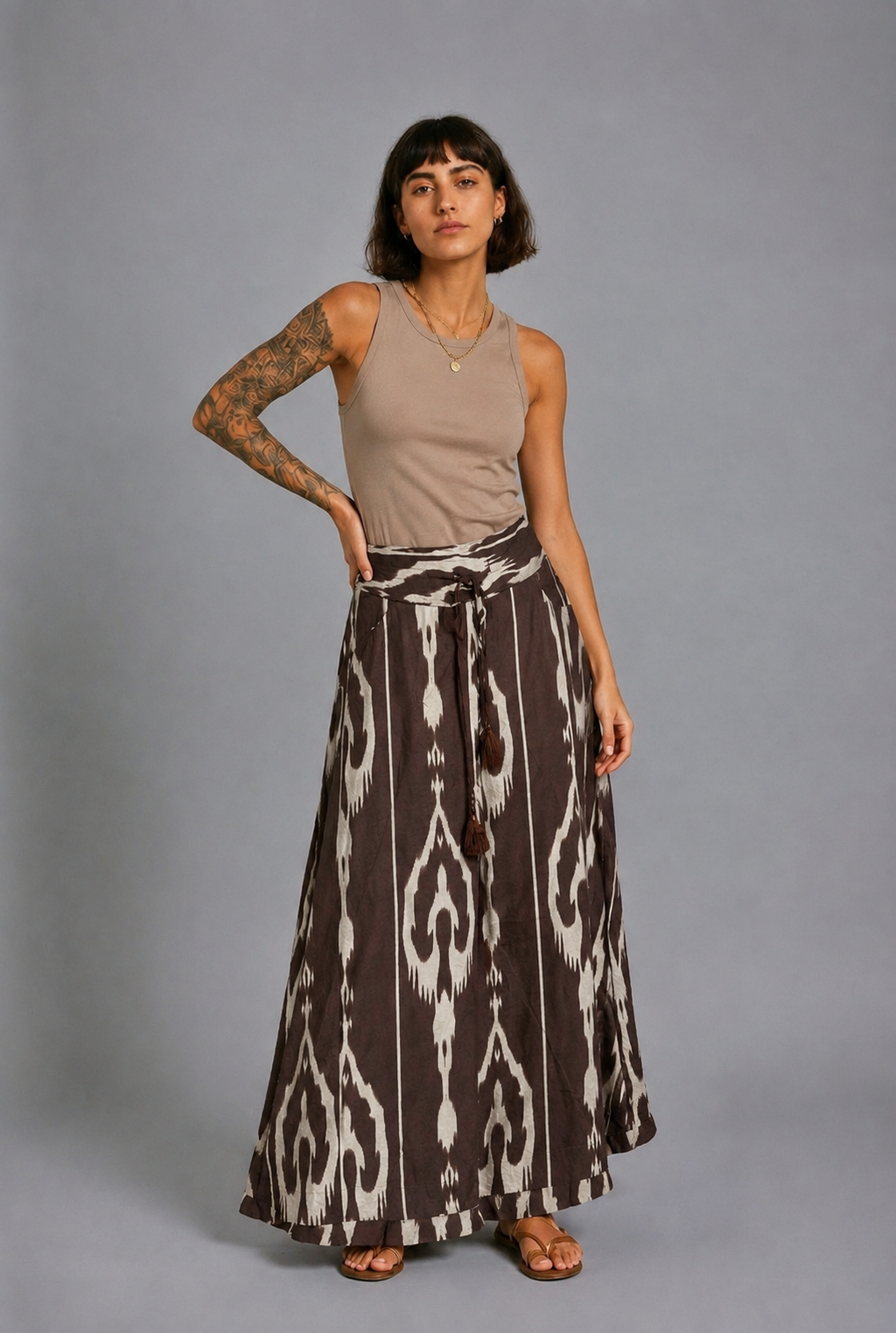 CLRS Woman - Lycra Satin Maxi Skirt - Fluid High Waist Skirt with POCKETS
